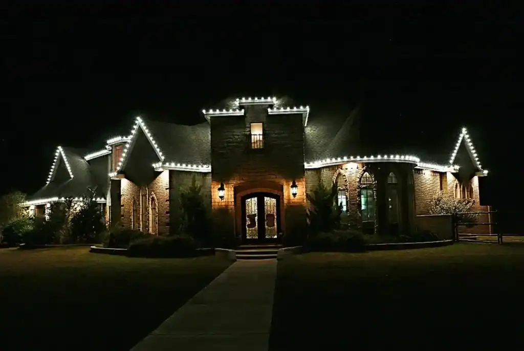 Multicolored Christmas lights decoration at night